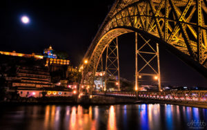 Ponte Dom Luis I from below at night in Porto