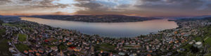 Drone dramatic panorama at Lake Zurich