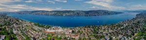 Drone panorama of Lake Zurich